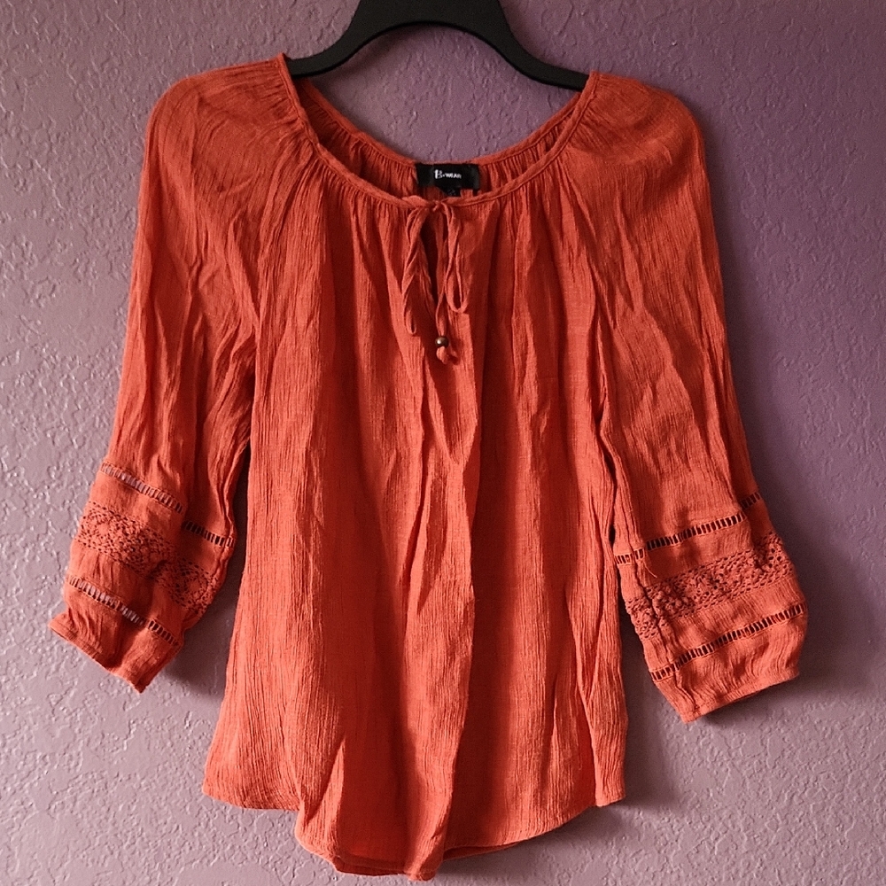 Bwear Terracotta Blouse with Embroidered Sleeves - Picture 1 of 12